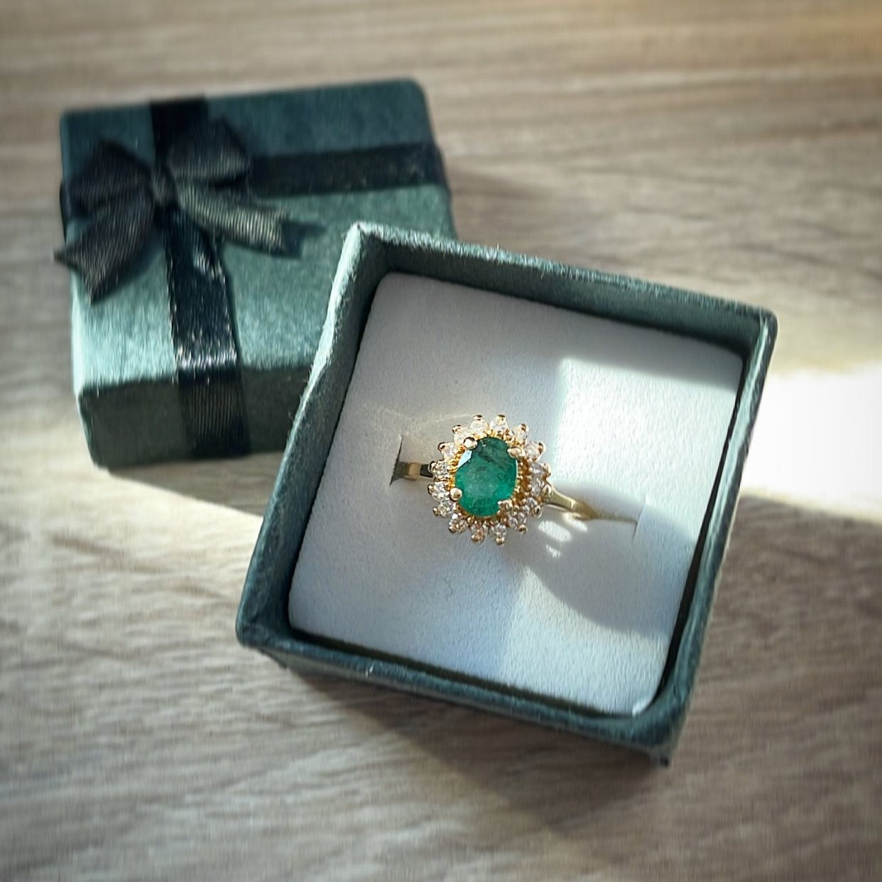 14k Petite Emerald Halo Ring